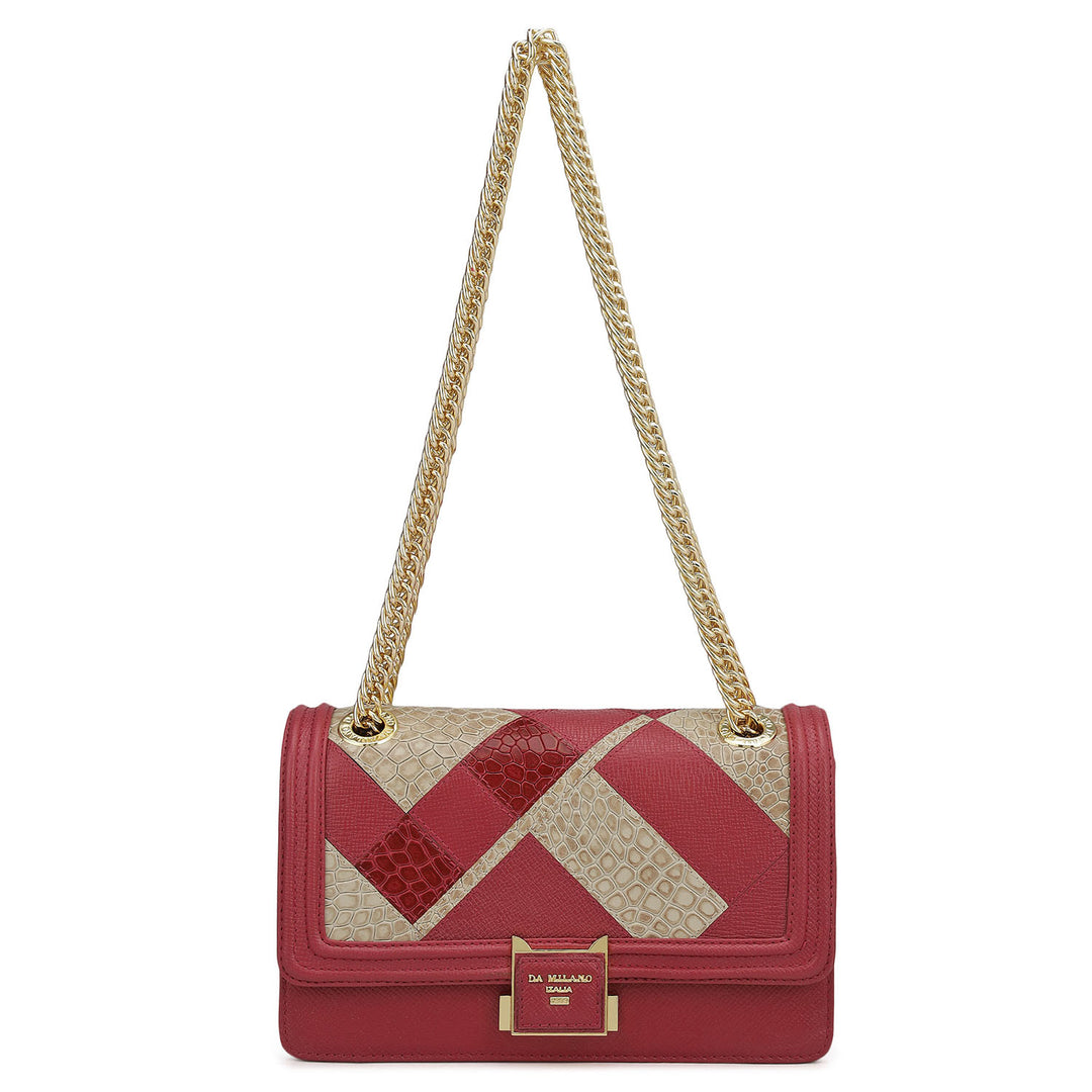 Small Croco Franzy Leather Shoulder Bag - Plumberry & Frost