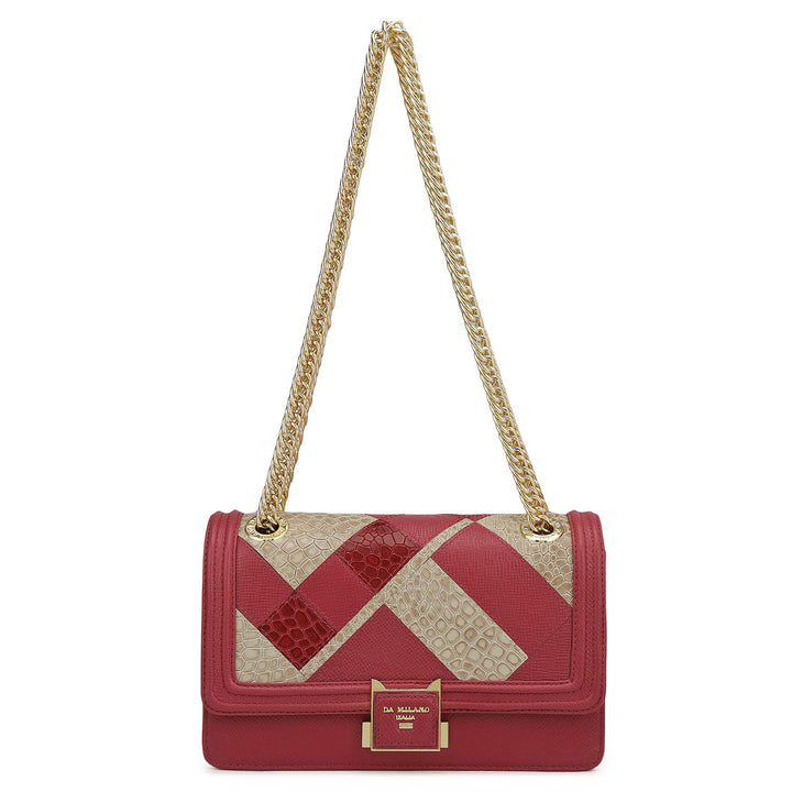 Small Croco Franzy Leather Shoulder Bag - Plumberry & Frost