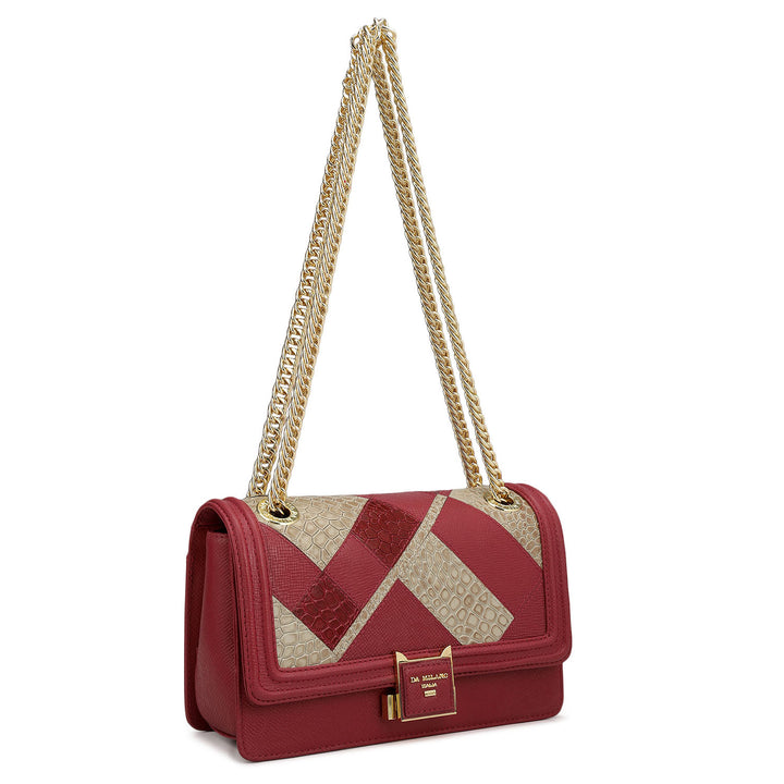 Small Croco Franzy Leather Shoulder Bag - Plumberry & Frost