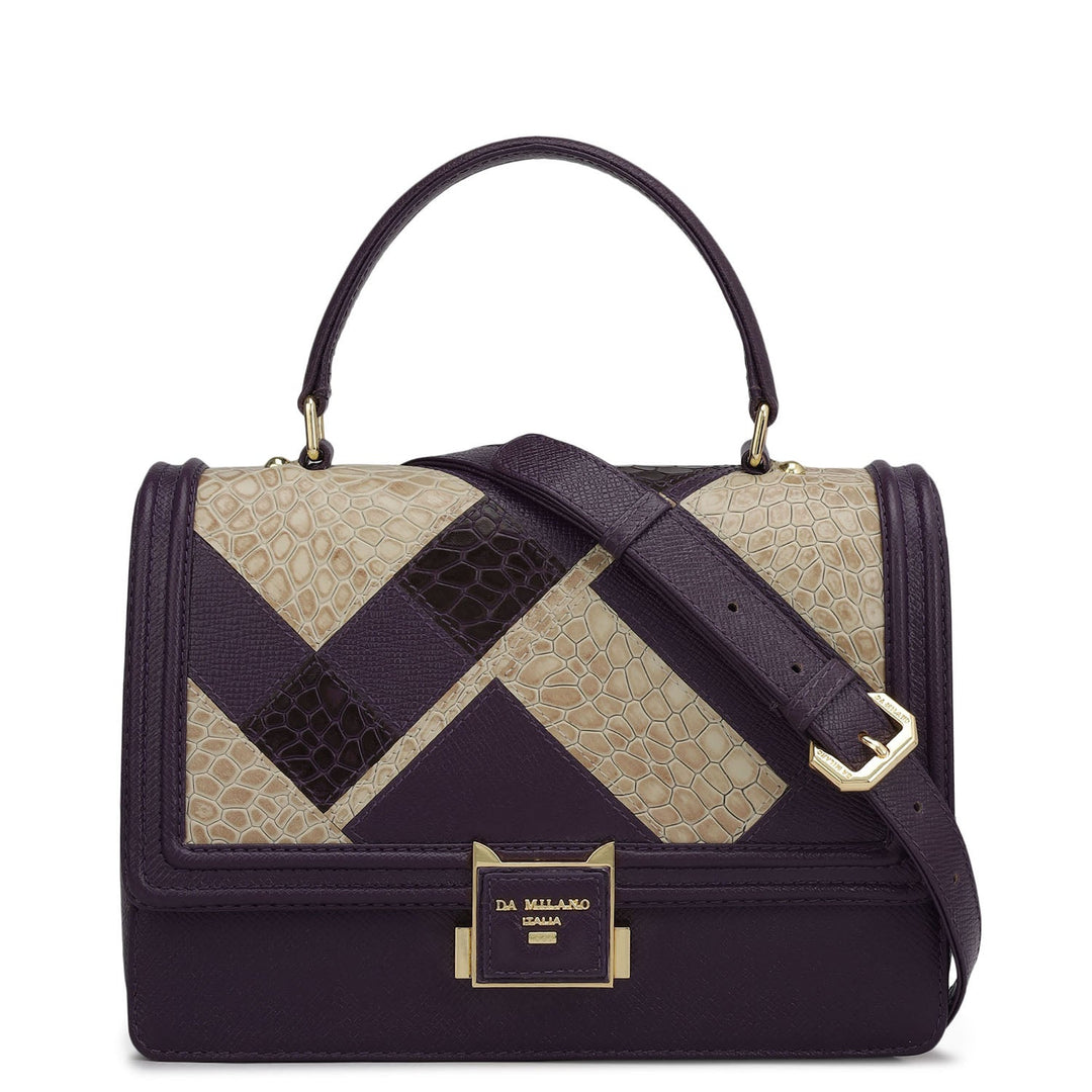 Small Croco Franzy Leather Satchel - Grapevine & Frost