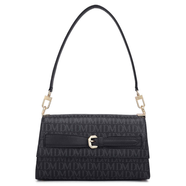 Siena Monogram Leather Baguette - Black