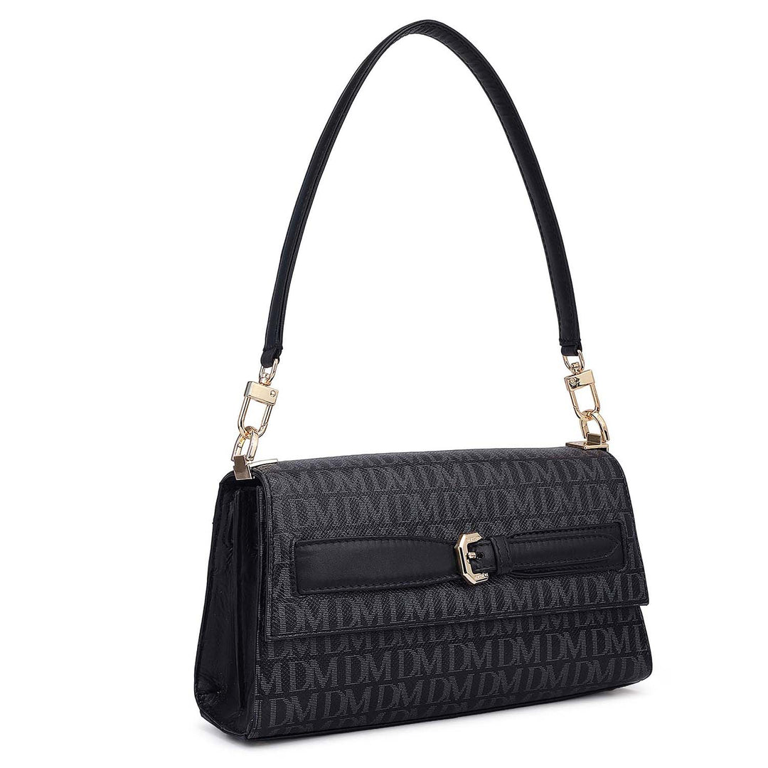 Siena Monogram Leather Baguette - Black
