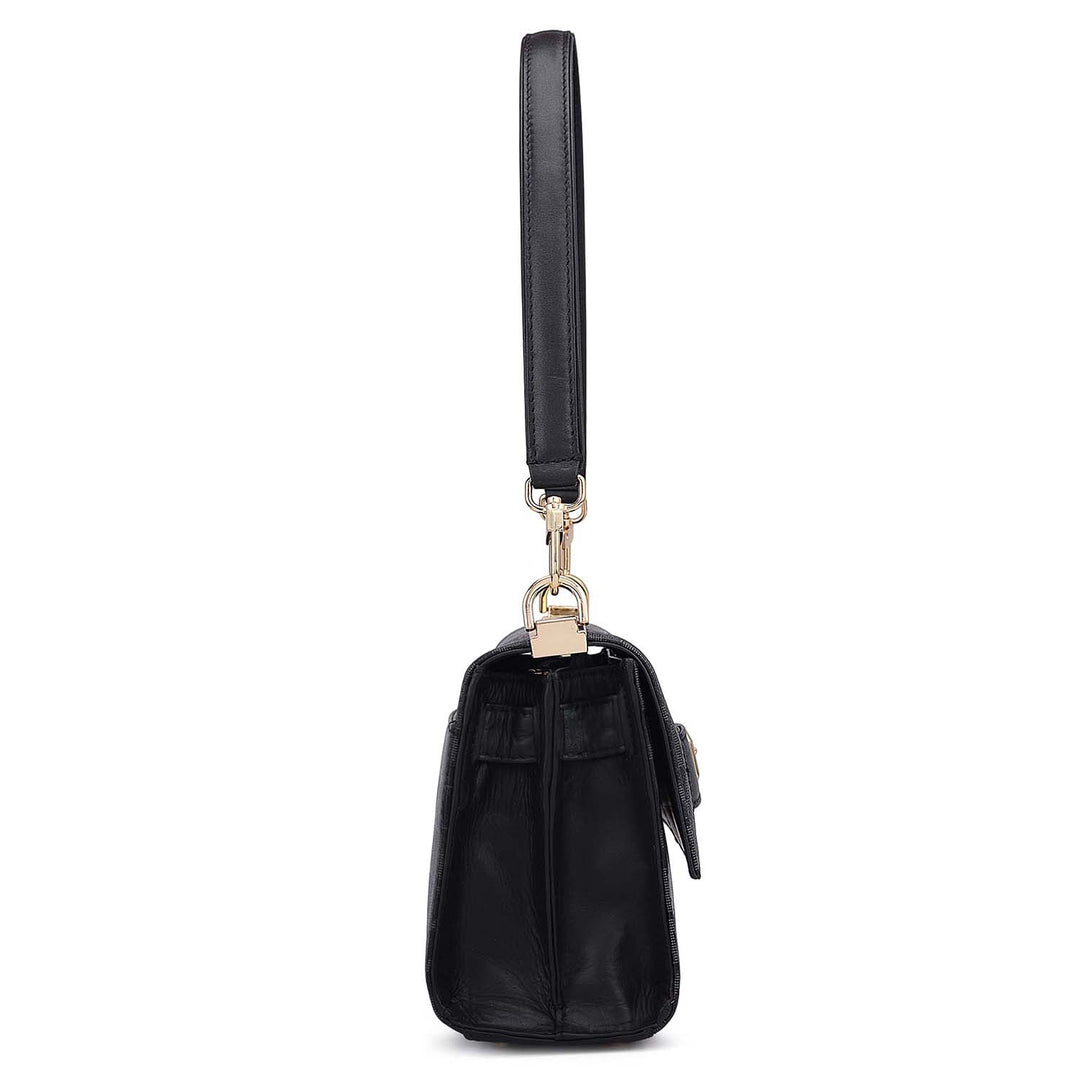 Siena Monogram Leather Baguette - Black