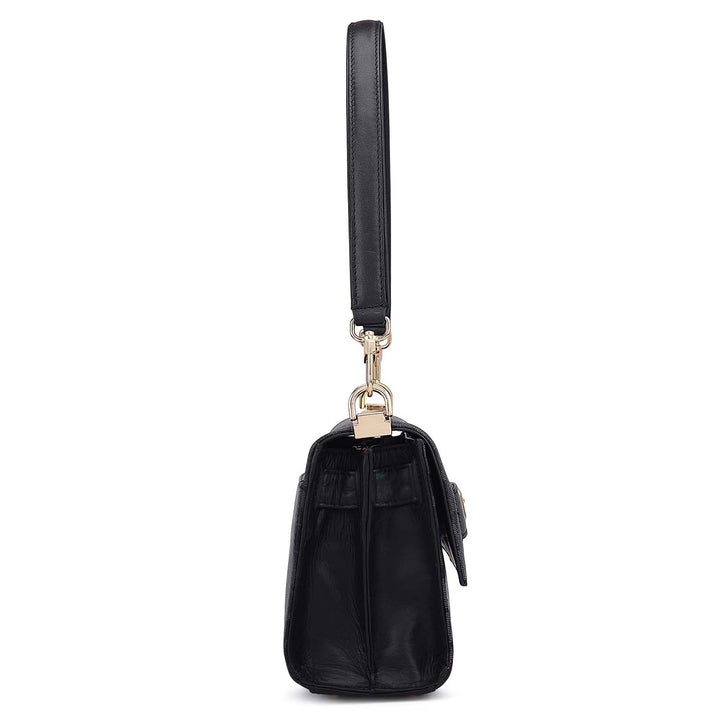 Siena Monogram Leather Baguette - Black