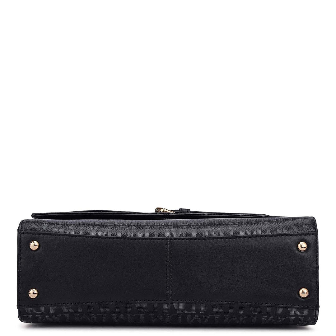 Siena Monogram Leather Baguette - Black