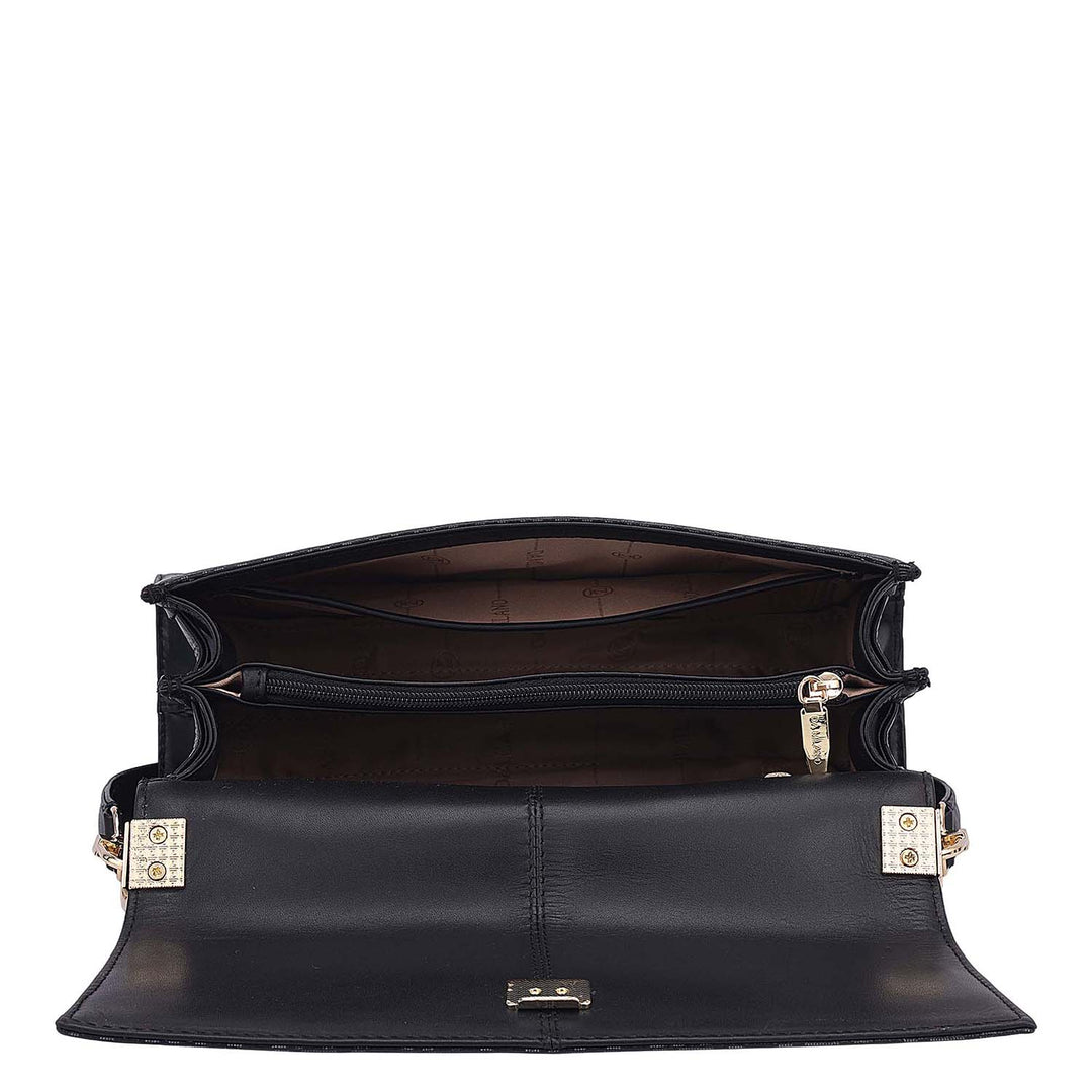 Siena Monogram Leather Baguette - Black