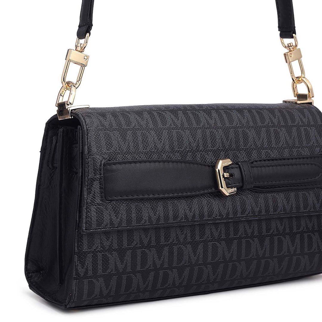 Siena Monogram Leather Baguette - Black