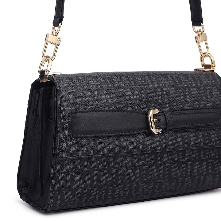 Siena Monogram Leather Baguette - Black