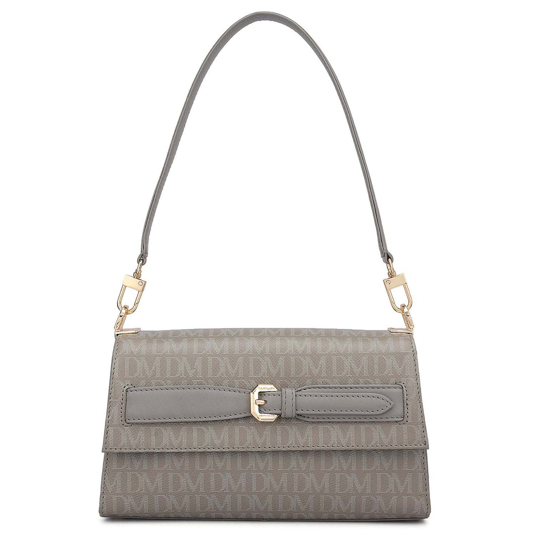 Siena Monogram Leather Baguette - Stone Grey