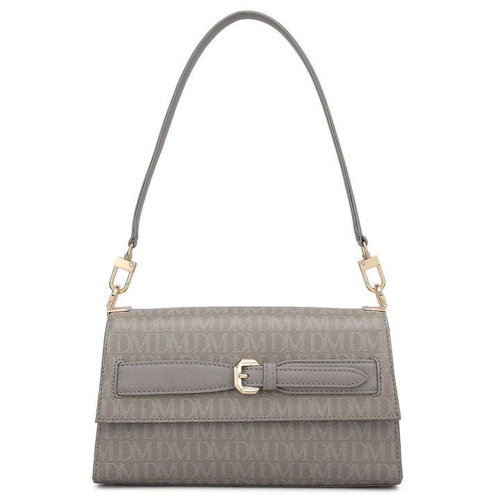 Siena Monogram Leather Baguette - Stone Grey