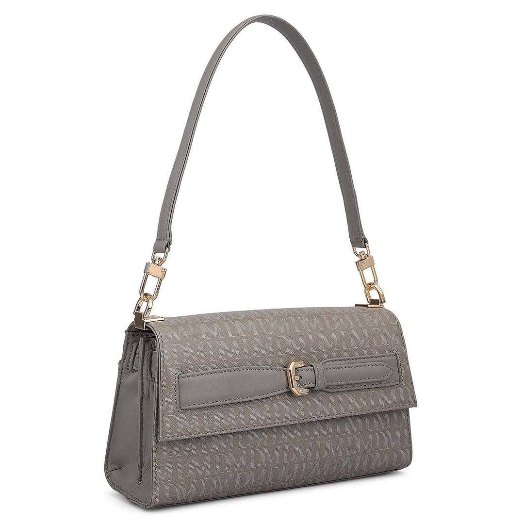 Siena Monogram Leather Baguette - Stone Grey