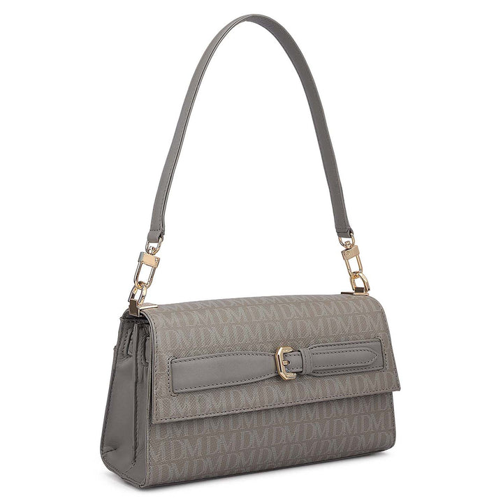 Siena Monogram Leather Baguette - Stone Grey
