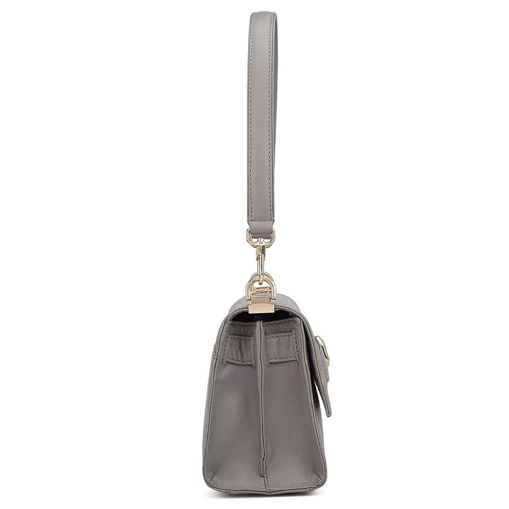 Siena Monogram Leather Baguette - Stone Grey