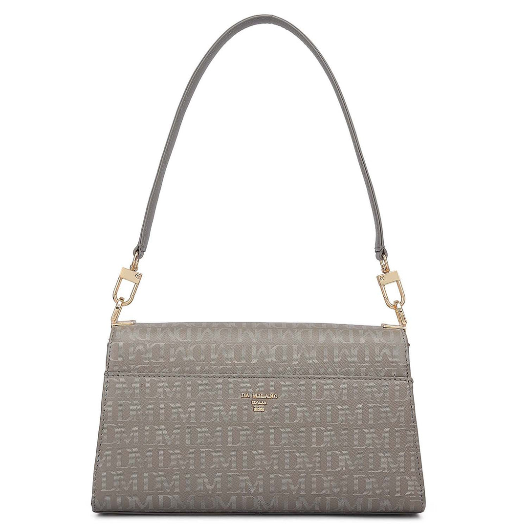 Siena Monogram Leather Baguette - Stone Grey