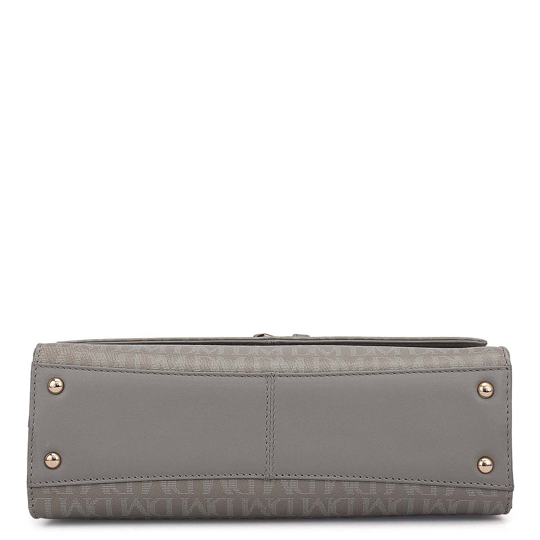 Siena Monogram Leather Baguette - Stone Grey