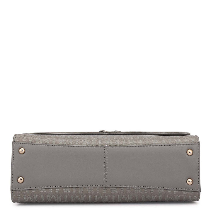 Siena Monogram Leather Baguette - Stone Grey