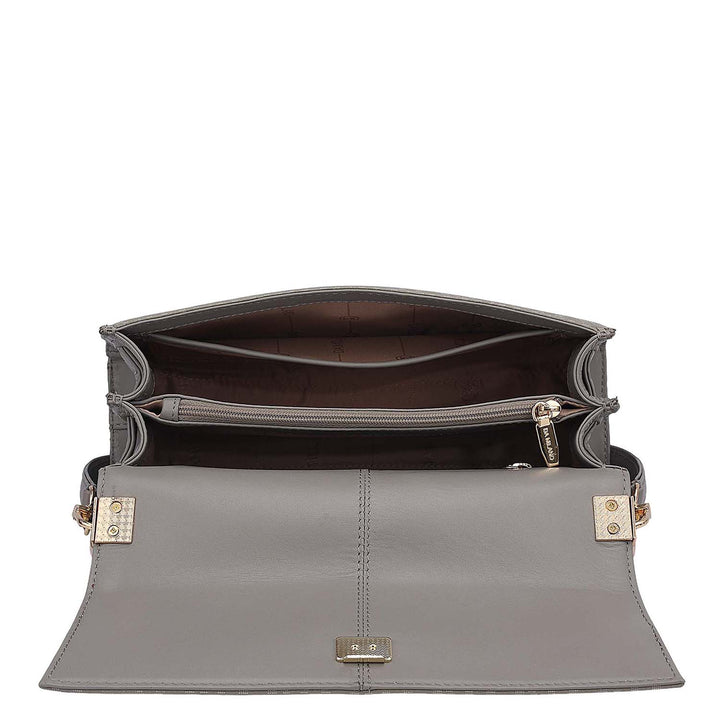 Siena Monogram Leather Baguette - Stone Grey