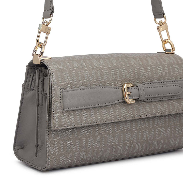 Siena Monogram Leather Baguette - Stone Grey
