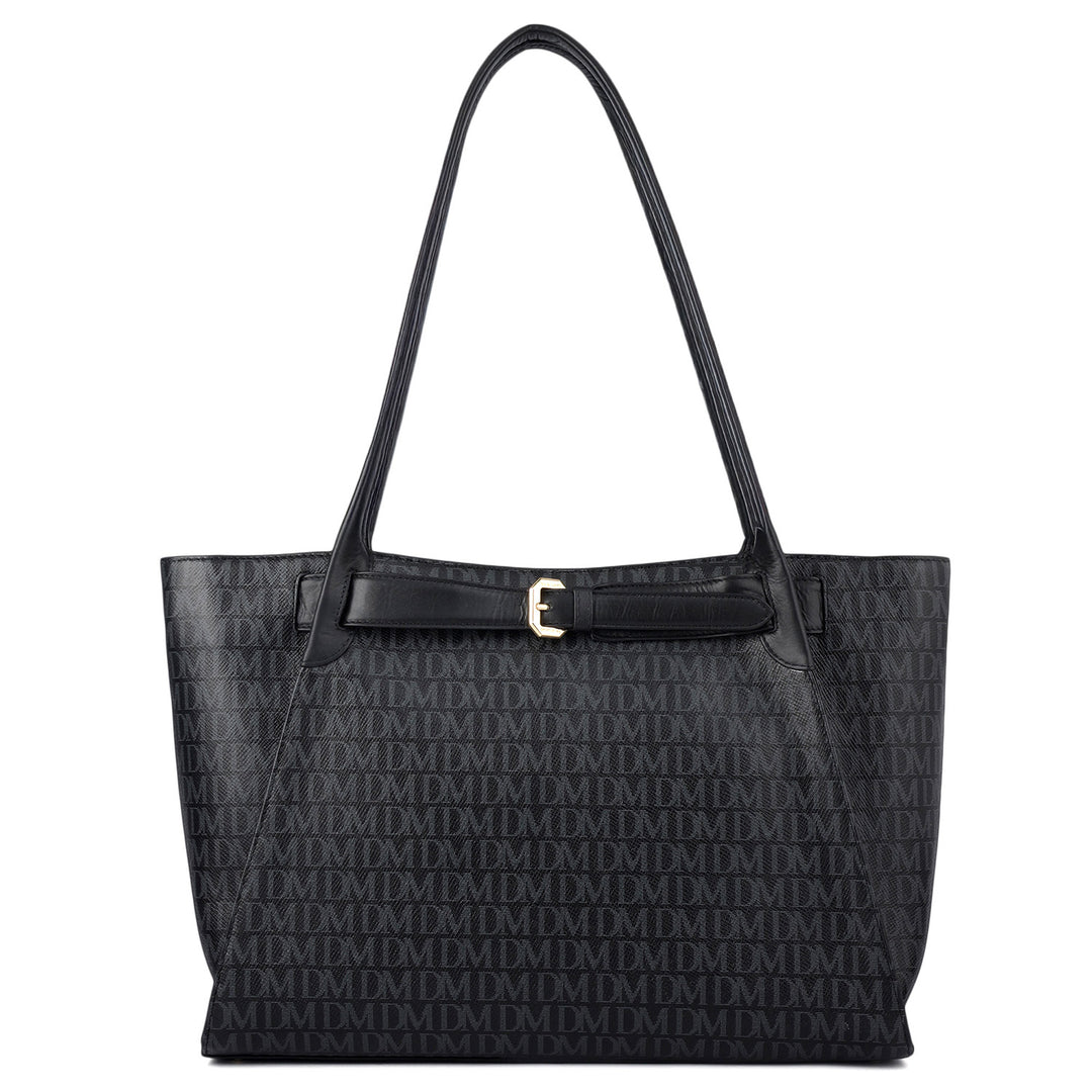 Siena Monogram Leather Tote - Black