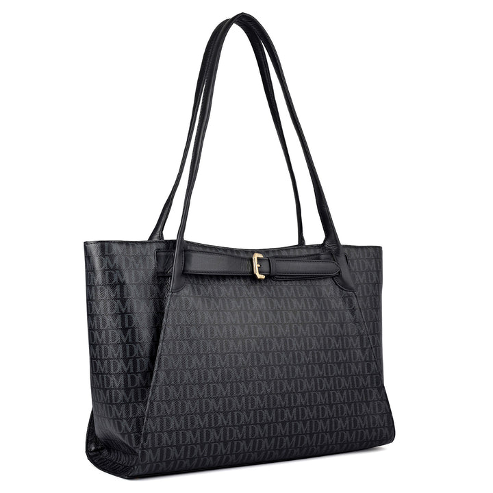 Siena Monogram Leather Tote - Black