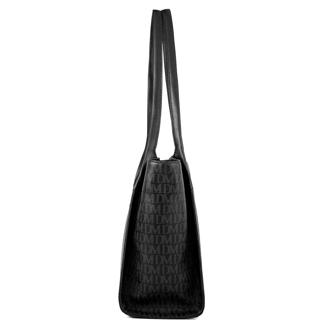 Siena Monogram Leather Tote - Black