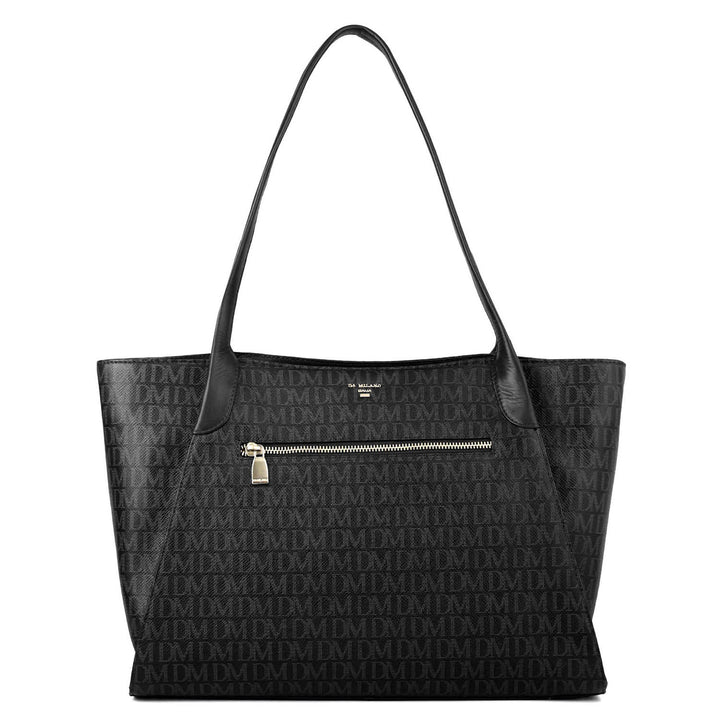 Siena Monogram Leather Tote - Black