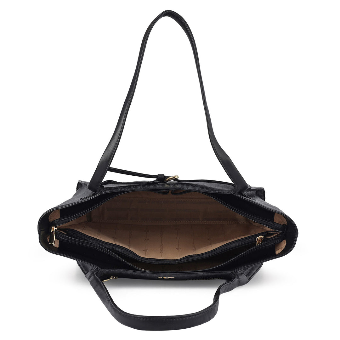 Siena Monogram Leather Tote - Black