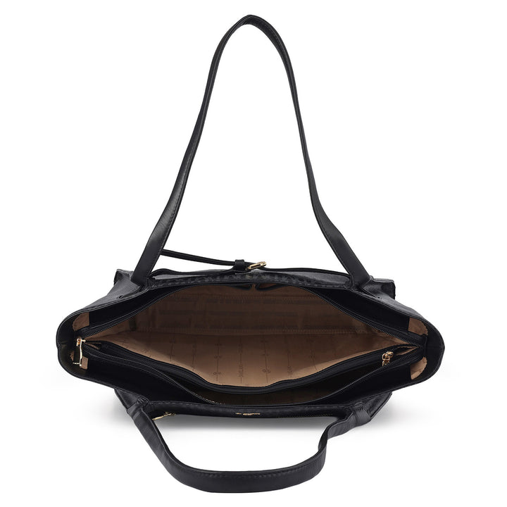 Siena Monogram Leather Tote - Black