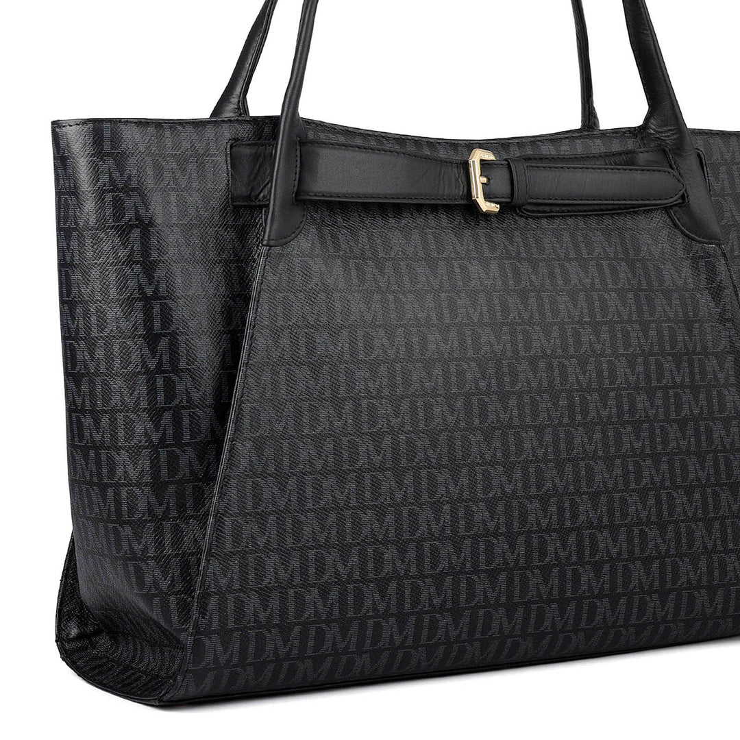 Siena Monogram Leather Tote - Black