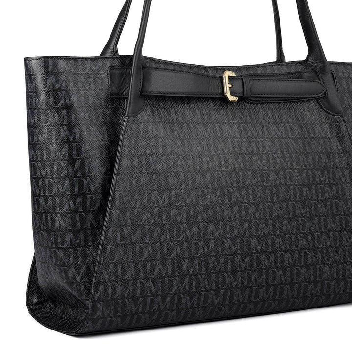 Siena Monogram Leather Tote - Black