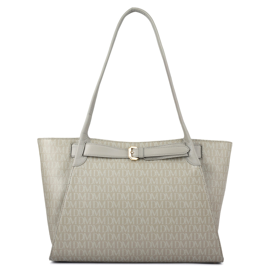 Siena Monogram Leather Tote - Stone Grey