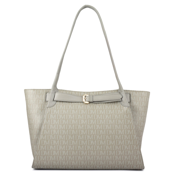 Siena Monogram Leather Tote - Stone Grey