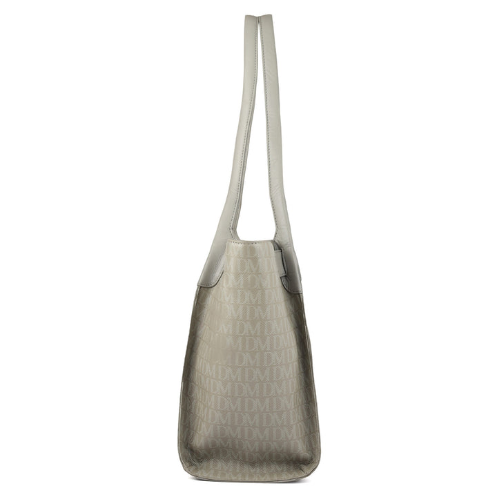 Siena Monogram Leather Tote - Stone Grey