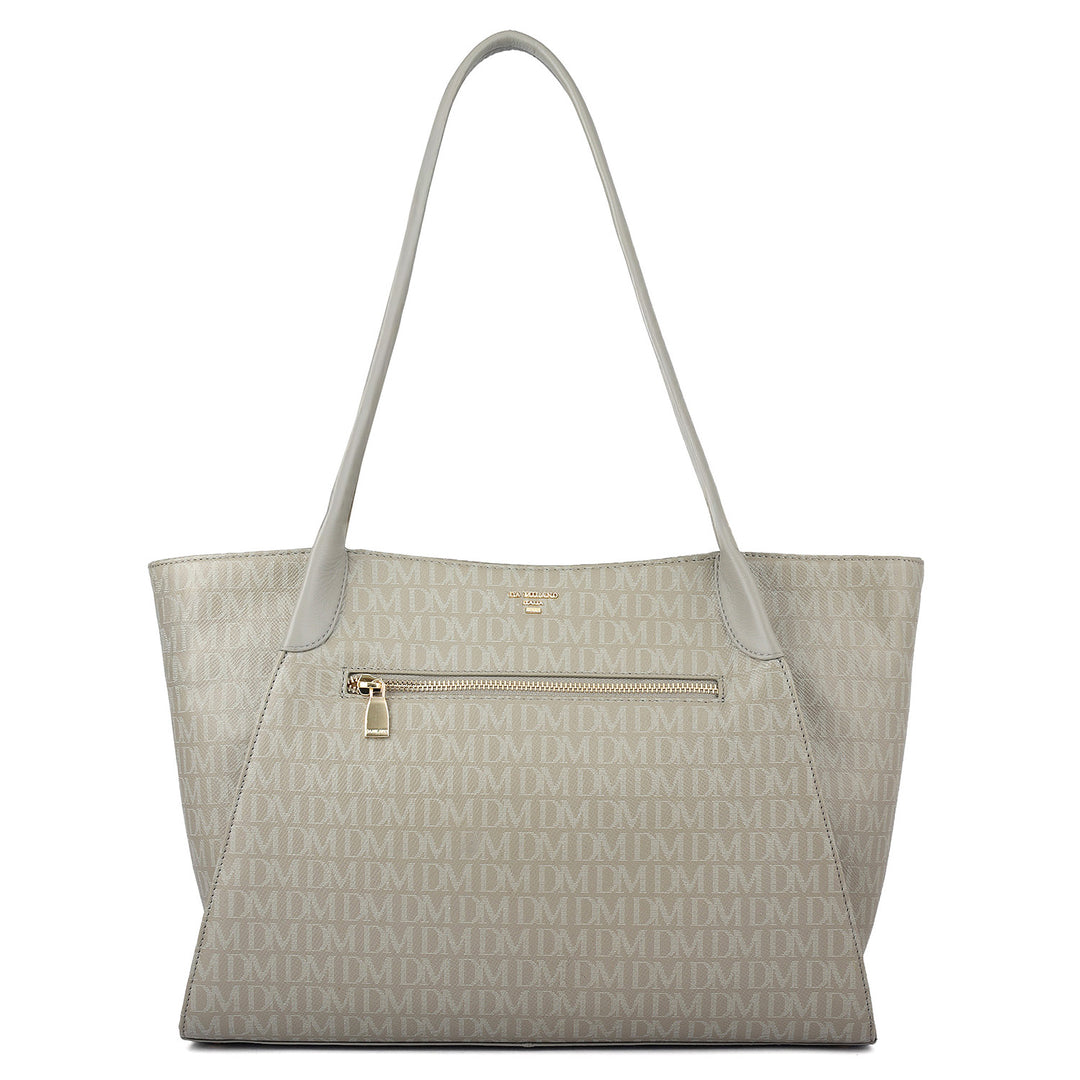 Siena Monogram Leather Tote - Stone Grey