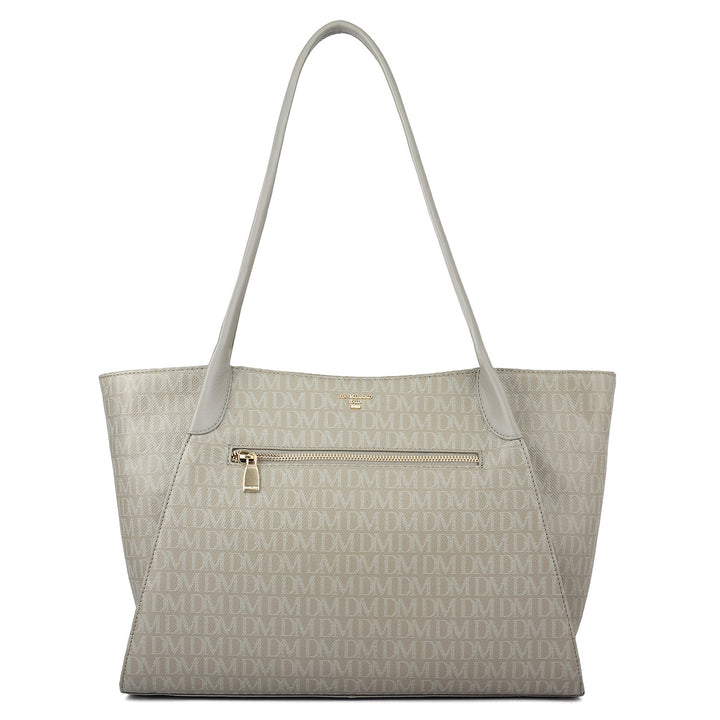 Siena Monogram Leather Tote - Stone Grey