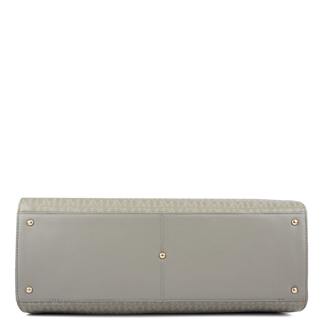 Siena Monogram Leather Tote - Stone Grey