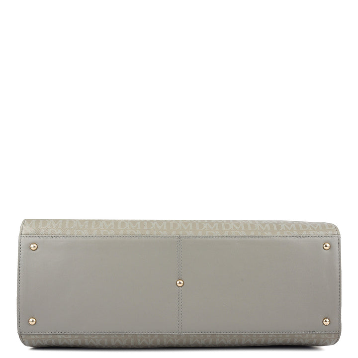Siena Monogram Leather Tote - Stone Grey