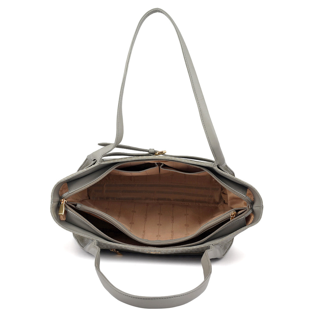 Siena Monogram Leather Tote - Stone Grey