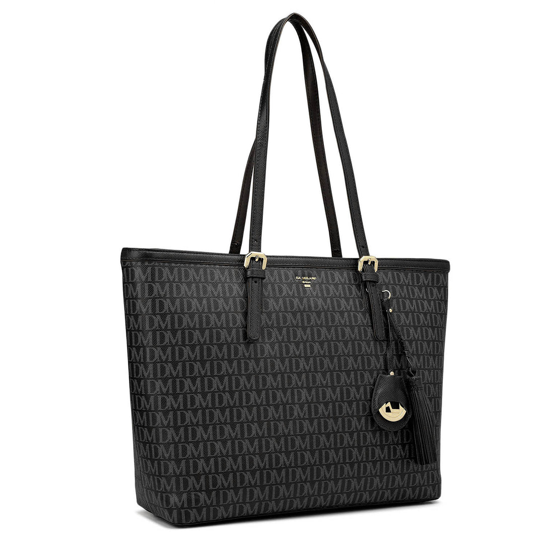 Medium Monogram Leather Tote - Black