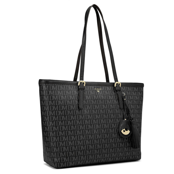 Medium Monogram Leather Tote - Black