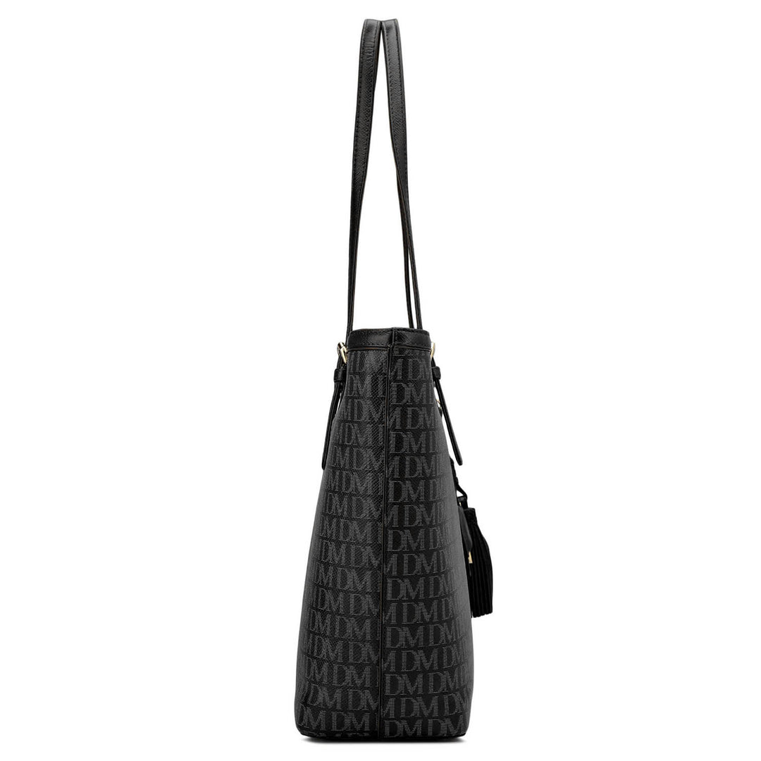 Medium Monogram Leather Tote - Black
