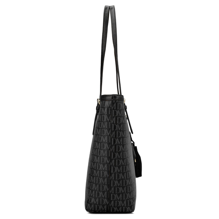 Medium Monogram Leather Tote - Black