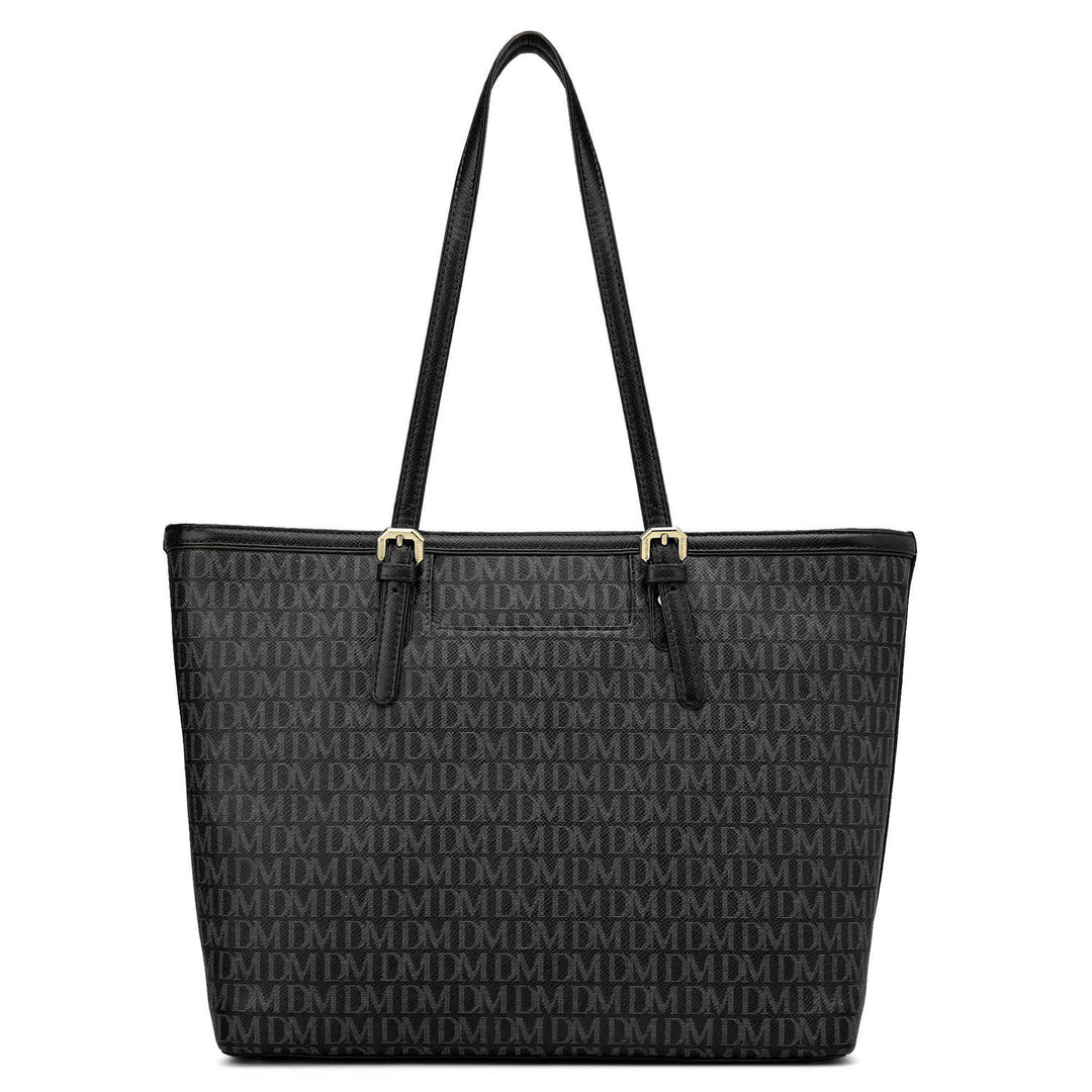 Medium Monogram Leather Tote - Black