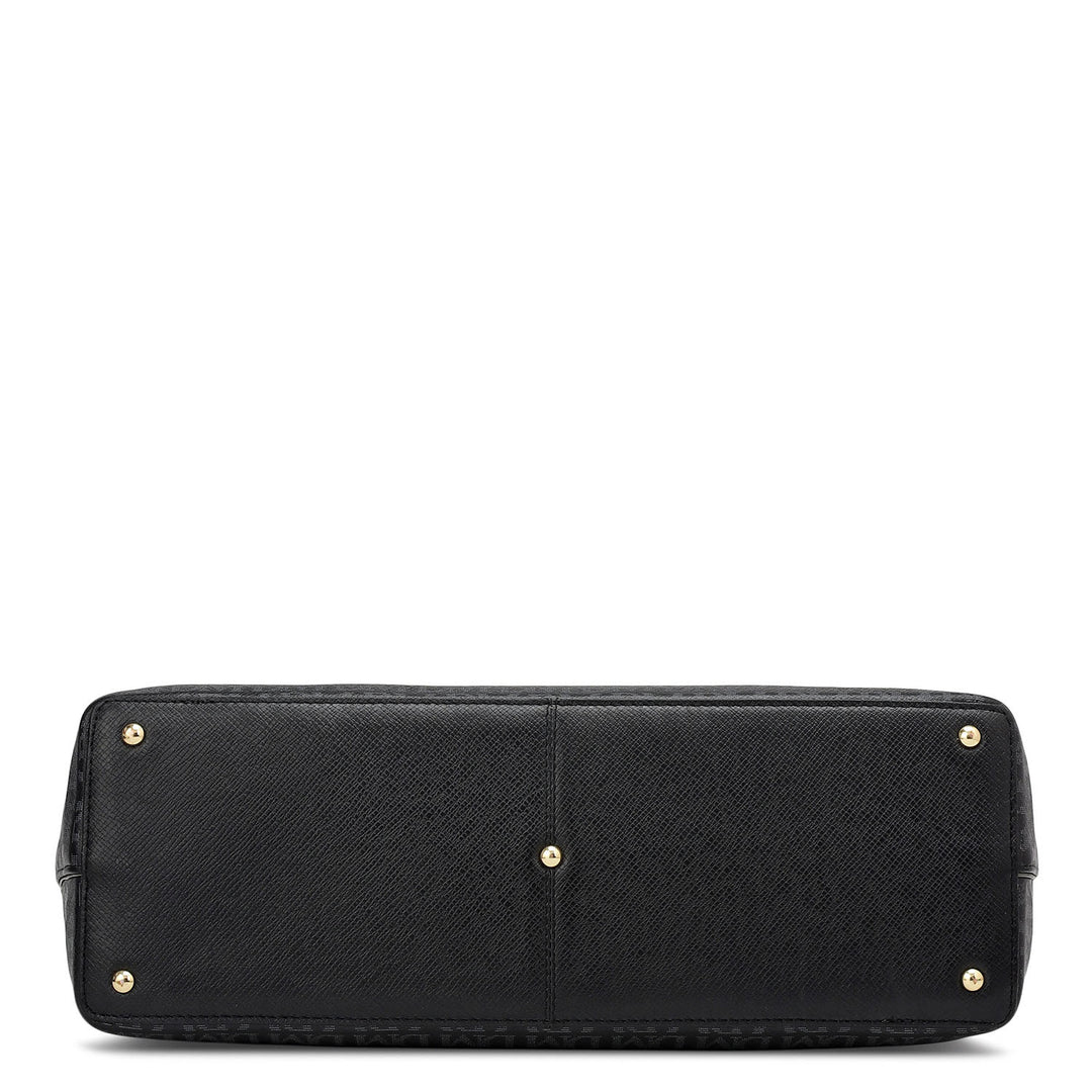 Medium Monogram Leather Tote - Black