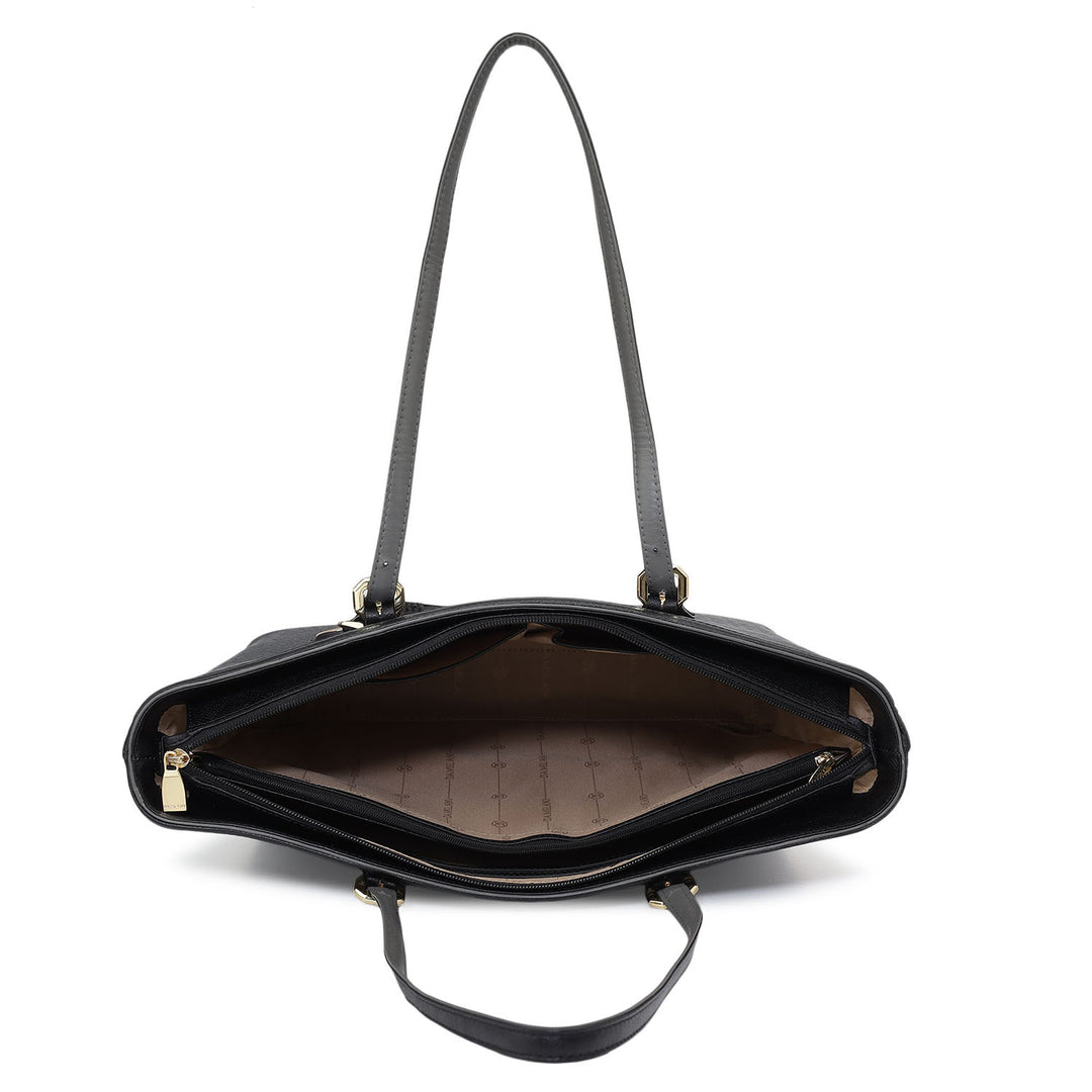 Medium Monogram Leather Tote - Black