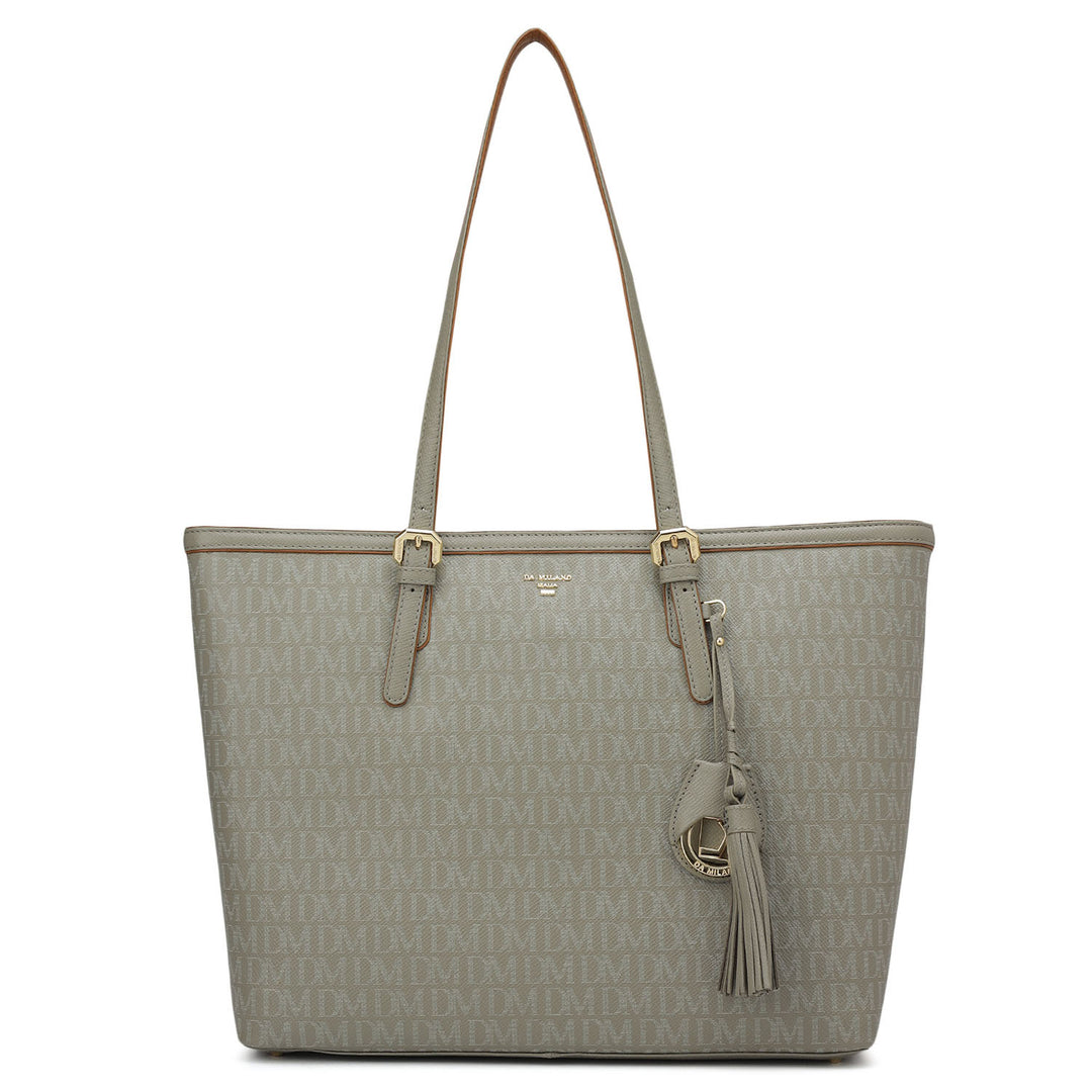 Medium Monogram Leather Tote - Stone Grey
