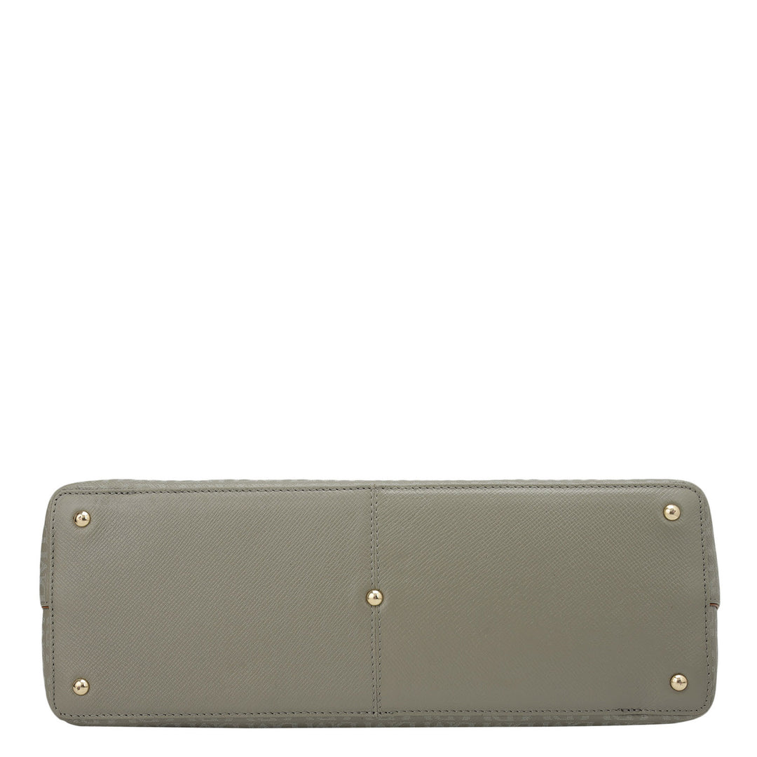 Medium Monogram Leather Tote - Stone Grey