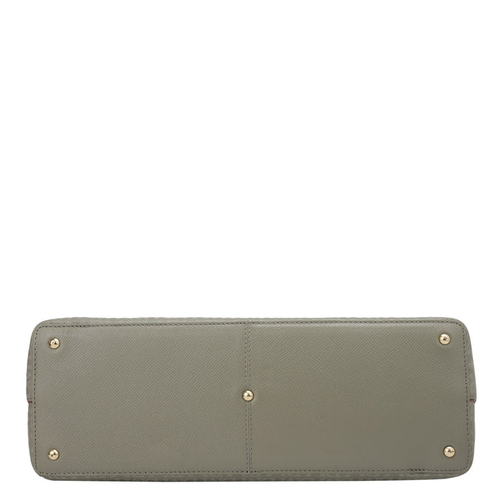 Medium Monogram Leather Tote - Stone Grey