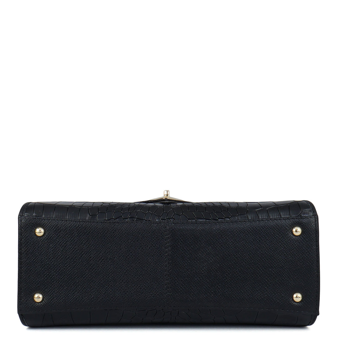 Allure Croco Franzy Leather Shoulder Bag - Black