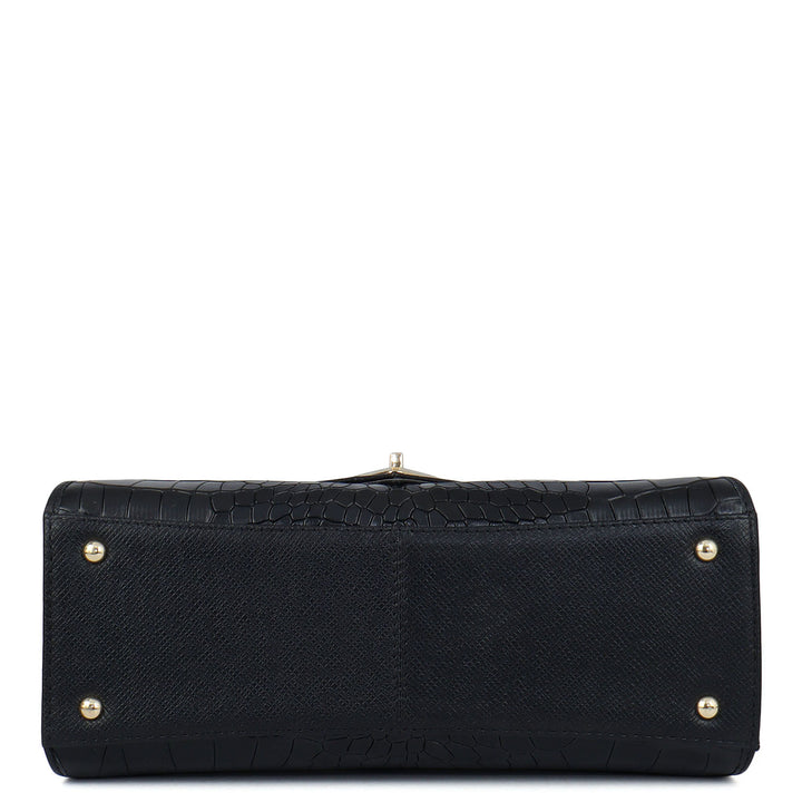 Allure Croco Franzy Leather Shoulder Bag - Black